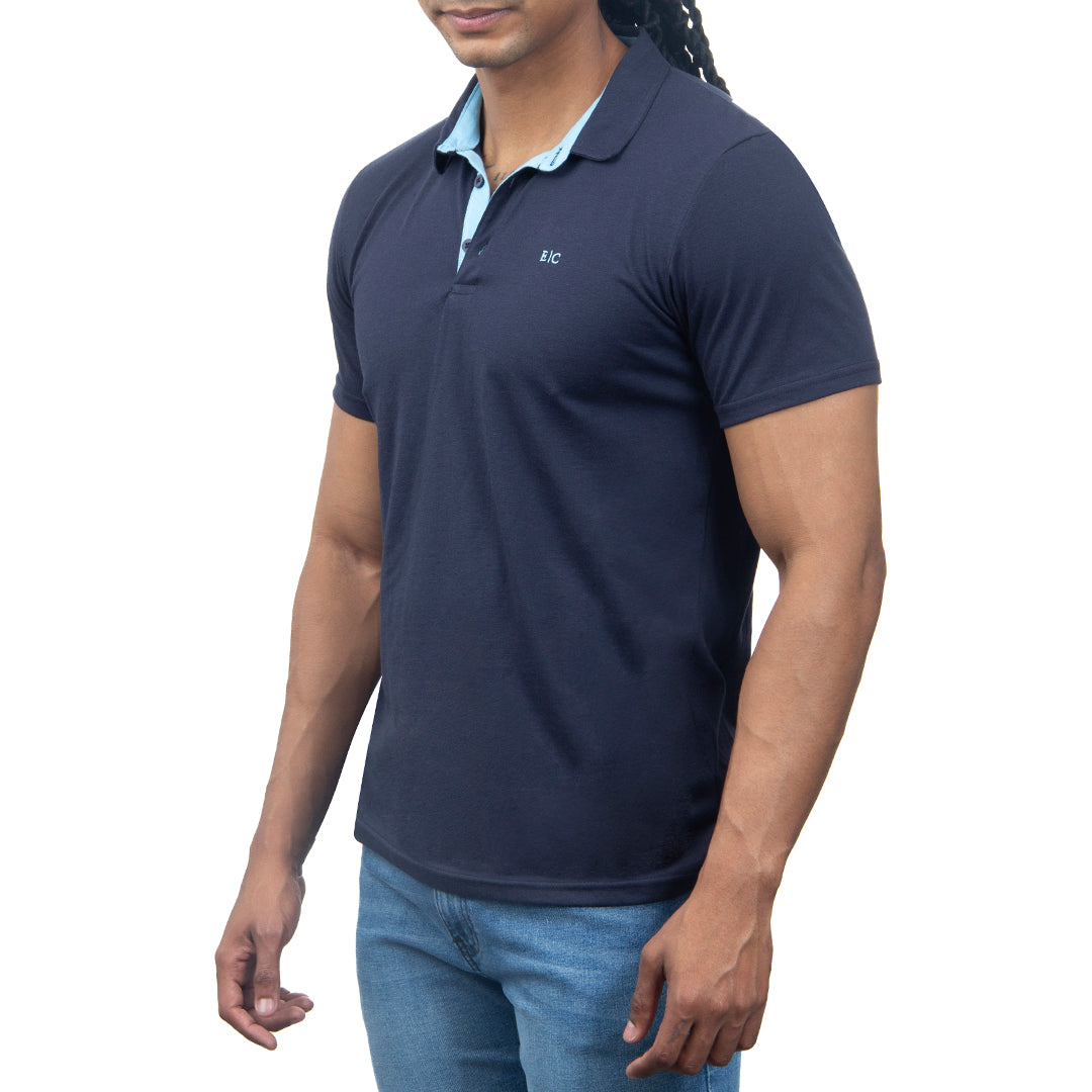 Playera Tipo Polo Azul Marino Exchange Caf Exchange Cafe