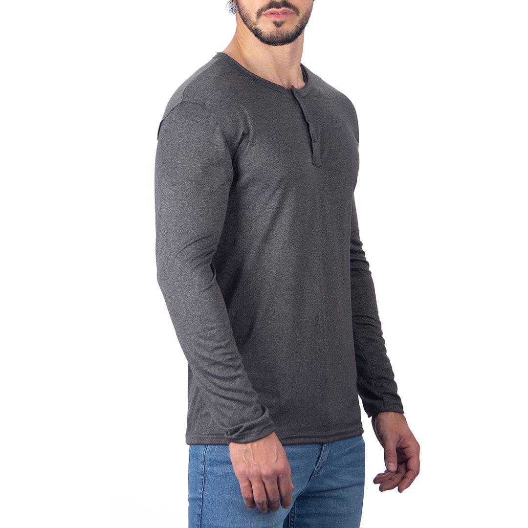 Playera henley manga online larga